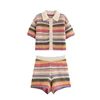 TRAF ZR Short Set Woman Two Pieces Casual Elegant Prairie Chic Striped Patchwork Sets Women's Summer Suit Set Short Sleeve Sets 2