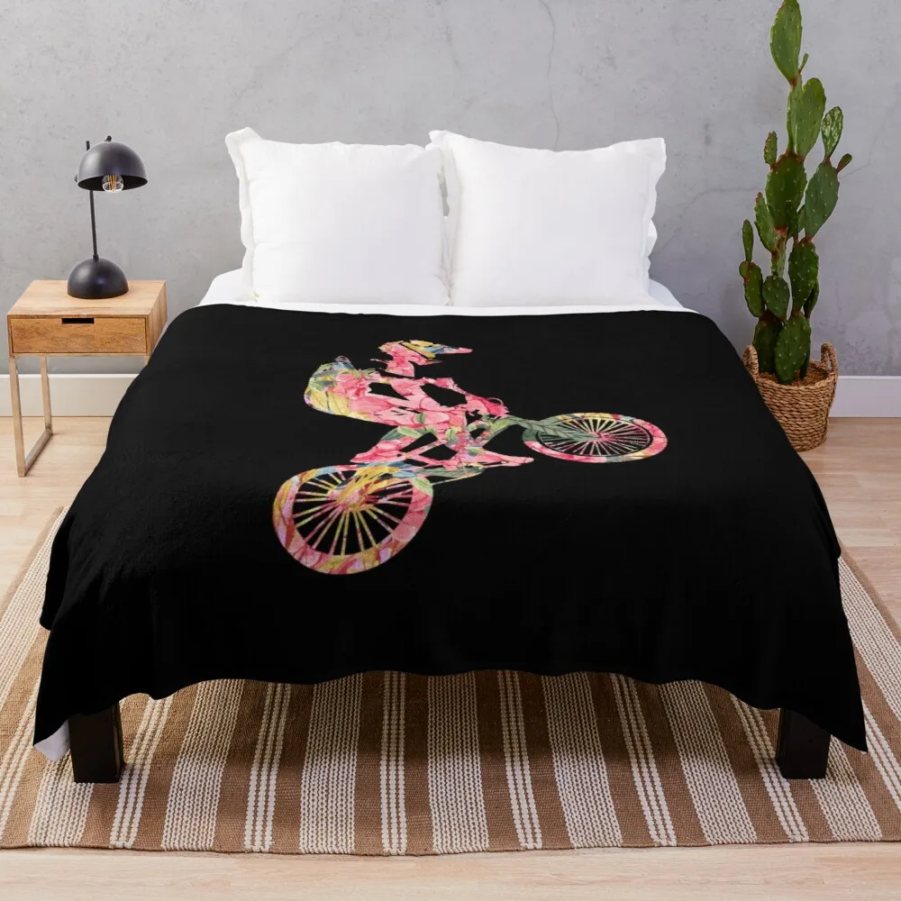 

Girls Flower BMX watercolor Throw Blanket Furry Blankets