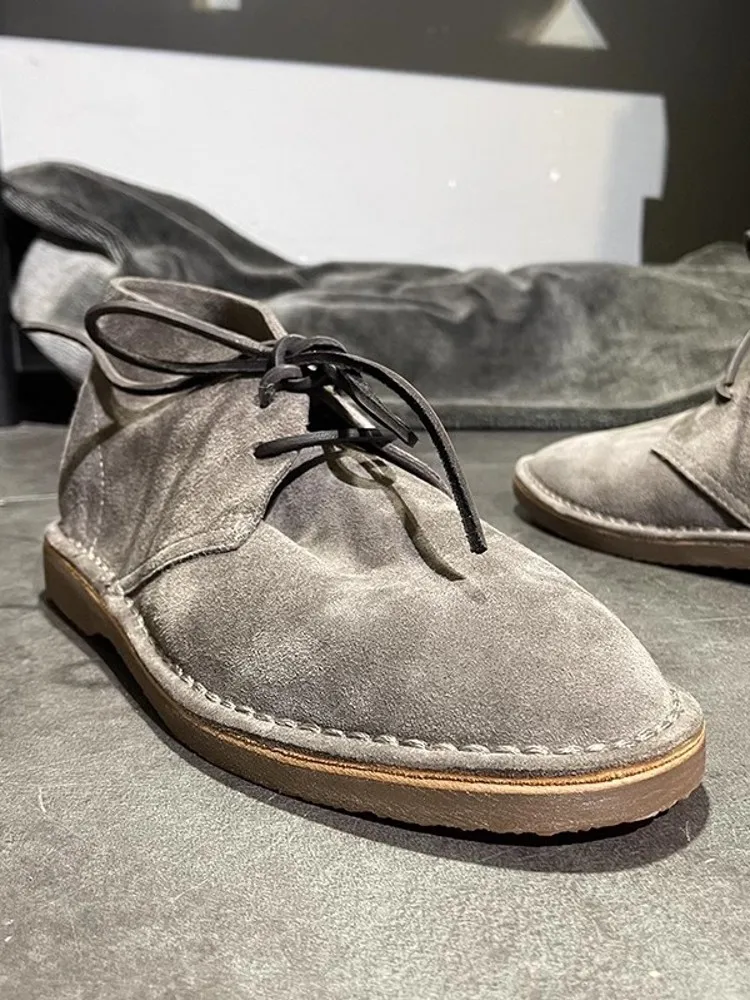 Italian Men Handmade Cow Suede Leather Shoes Vintage Lace Up High Top Casual Driving Shoes Comfortable Flats Business Work Shoes 4
