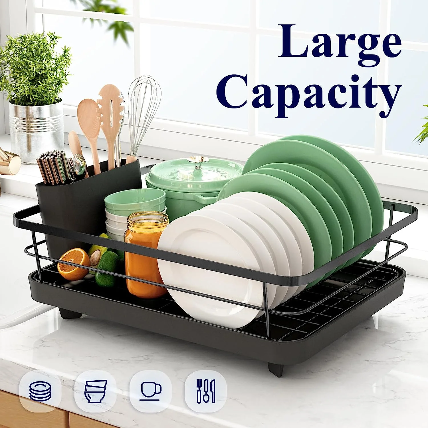 Kitsure Dish Drying Rack- Space-Saving Dish Rack with a Cutlery