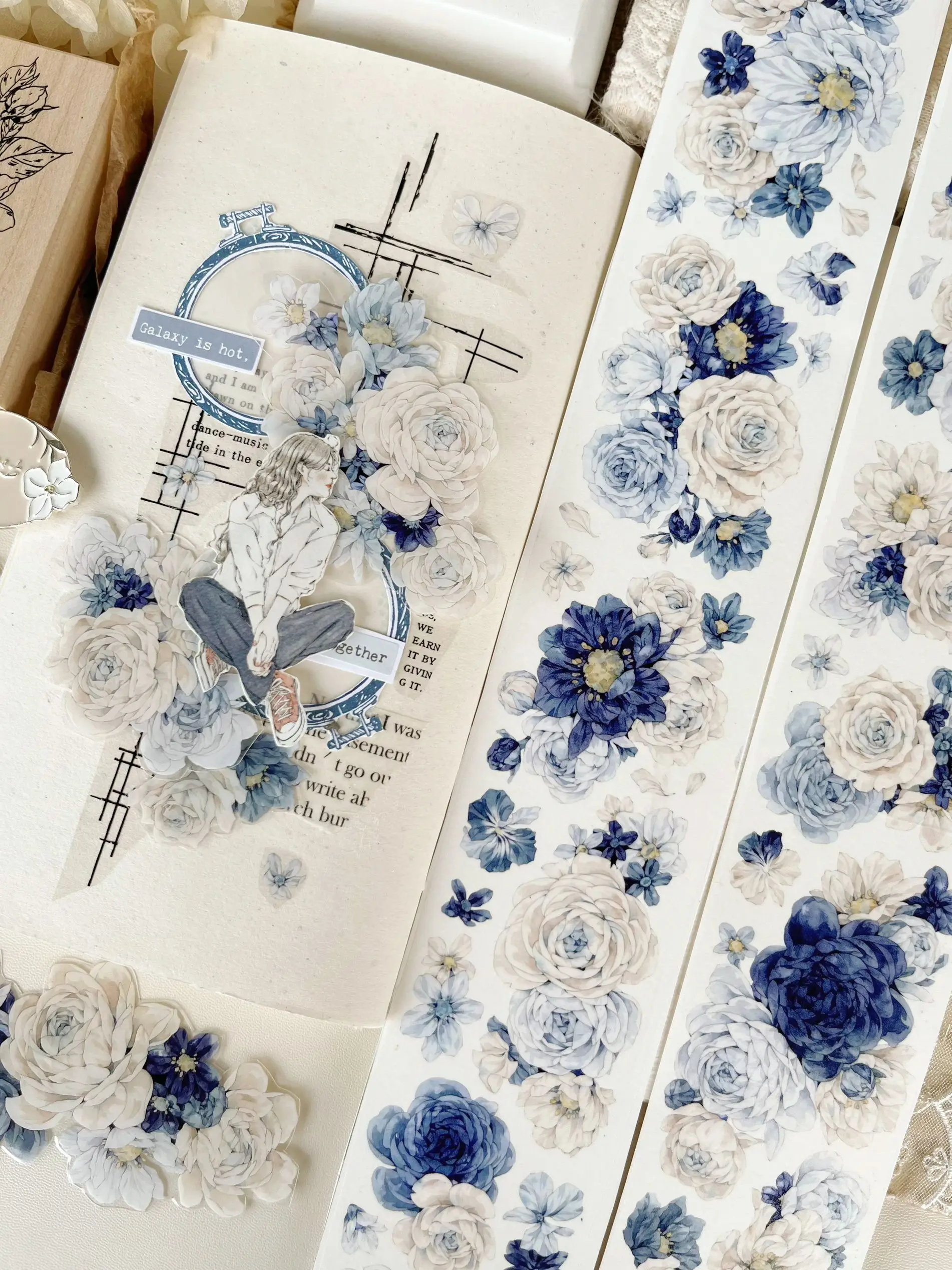 ハンドメイド(13) はり絵5点セット Yi'Er Studio May New Vintage Large Blue Floral Journal