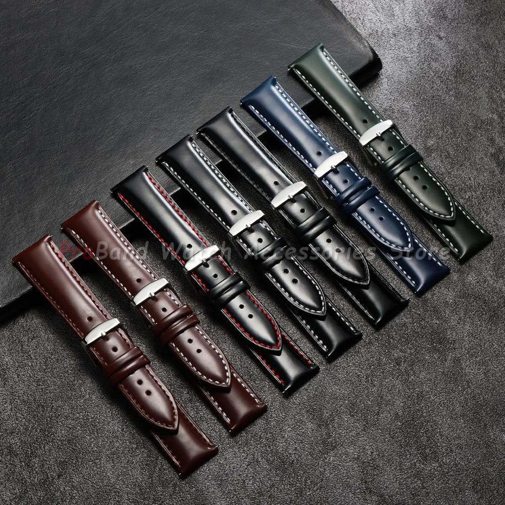 Glossy Stitching Leather Watchband - Quick Release, Waterproof, Unisex Design