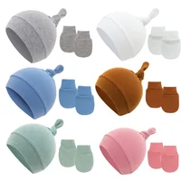 3pcs/Lot Solid Caps for Children Kids' Hat for New Born Baby Hat Birth Hat Baby Beanie Toddler Hat Glove Set Newborn Accessories 1