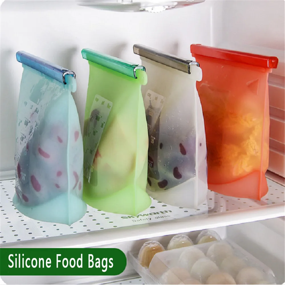 15Pcs Reusable Silicone Food Bag Ziplock Food Storage Bag Refrigerator  Fresh Bags 