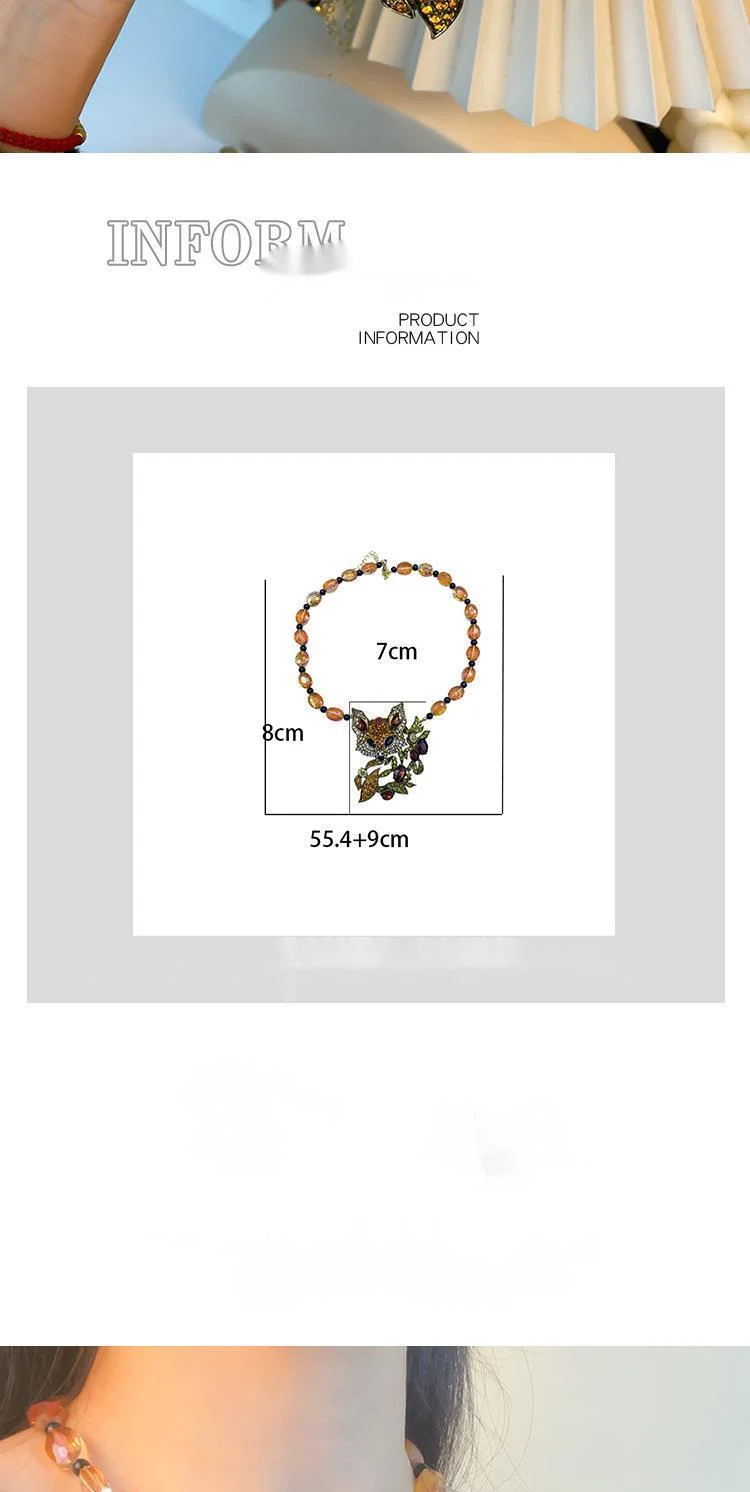 Exaggerated Diamond Studded Personalized Necklace, Three-dimensional Unique Crystal Neck Decoration, Cute Little Fox Sweater Chain Accessories_voghion.com