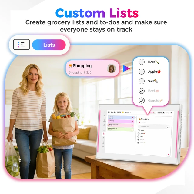 15.6 Inch LED Light Reminder Smart Digital Calendar Planner & Chore Chart, IPS HD Touch Screen Display for Family Schedules