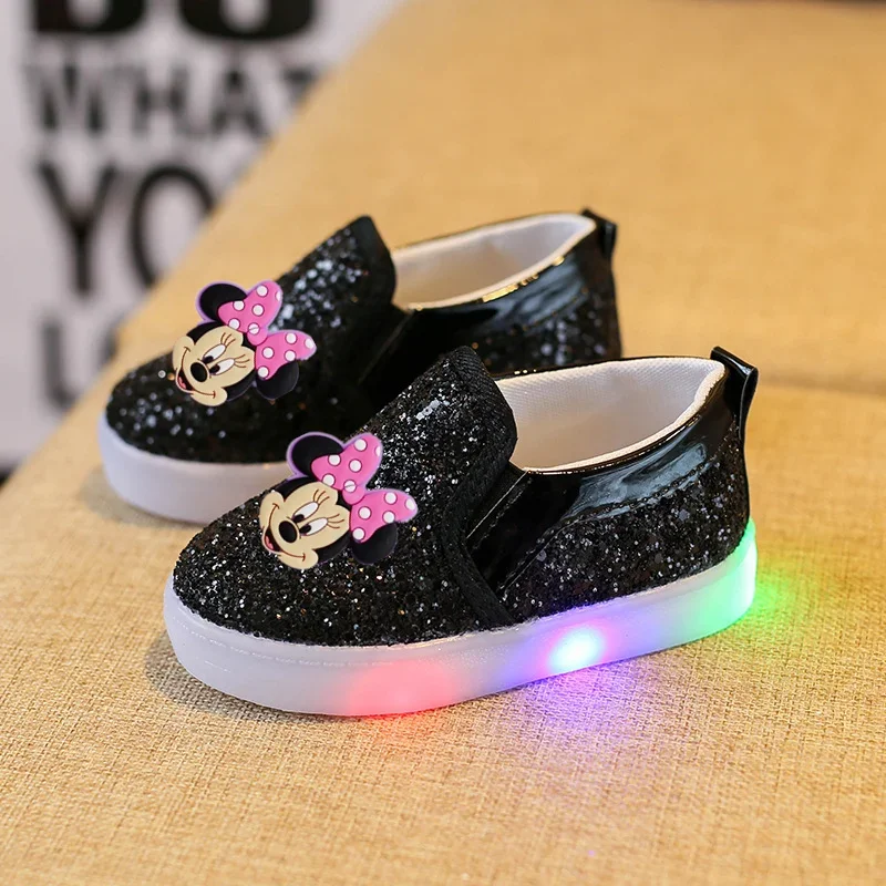 Disney Mickey mouse casual shoes 2021autumn new bright lights boys girls luminous sequin shoes LED flash children's shoes 3
