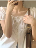 Cotton Crop Tops Blusas Woman Summer Cute Sweet Japan Style Girls Retro Vintage Casual Single-Breasted Button Short Shirts - Image 4