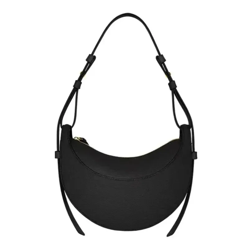 French Fashion Genuine Leather Women's Single Shoulder Crescent Bag with Niche Design, Zipper Convenient and  Practical