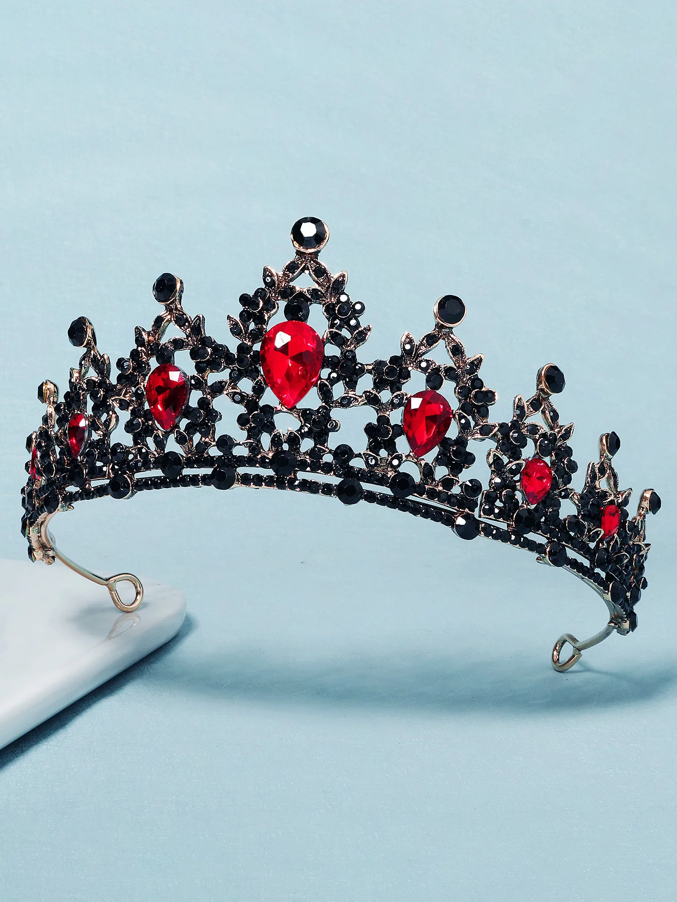 Mode Schwarz Kristall Haar Krone für Frauen Haar Zubehör Prom Gold Farbe Tiaras und Kronen Braut Haar Schmuck Geschenke – Detail 2