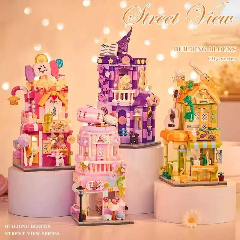 Street View Building Blocks VILLA House Magic House Colorful 3D Model Assembling City Mini Bricks Sets Kids Kits for Kids Gifts