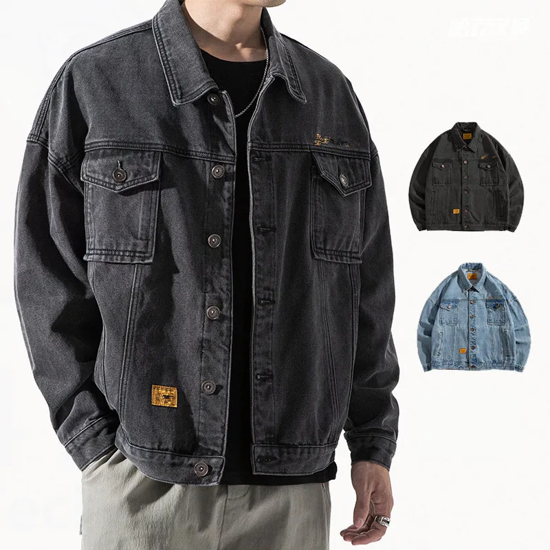 Autumn Embroidery Denim Jacket Male Korean Trend Loose Teenagers Denim Students Street Fashion Brand Tooling Jacket Male Top hong kong style 2022 teenagers denim jacket male loose trend korean wild hip hop denim jacket handsome student hooded jacket