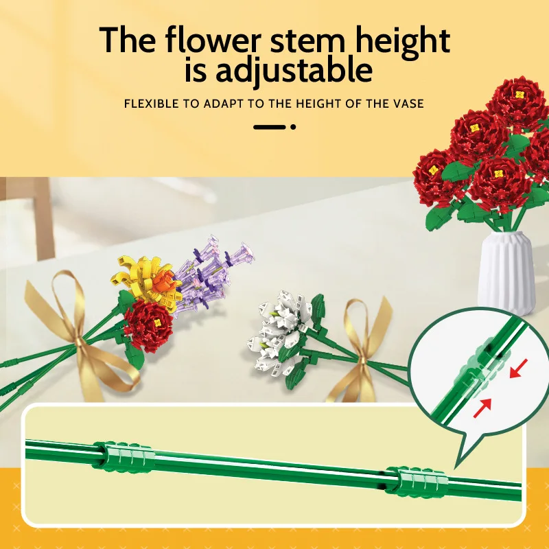 11053 부케 빌딩 블록 시리즈 꽃 벽돌 장난감, 여자 친구용, 로맨틱 모델 선물, DIY 화분 일러스트 1163 개
