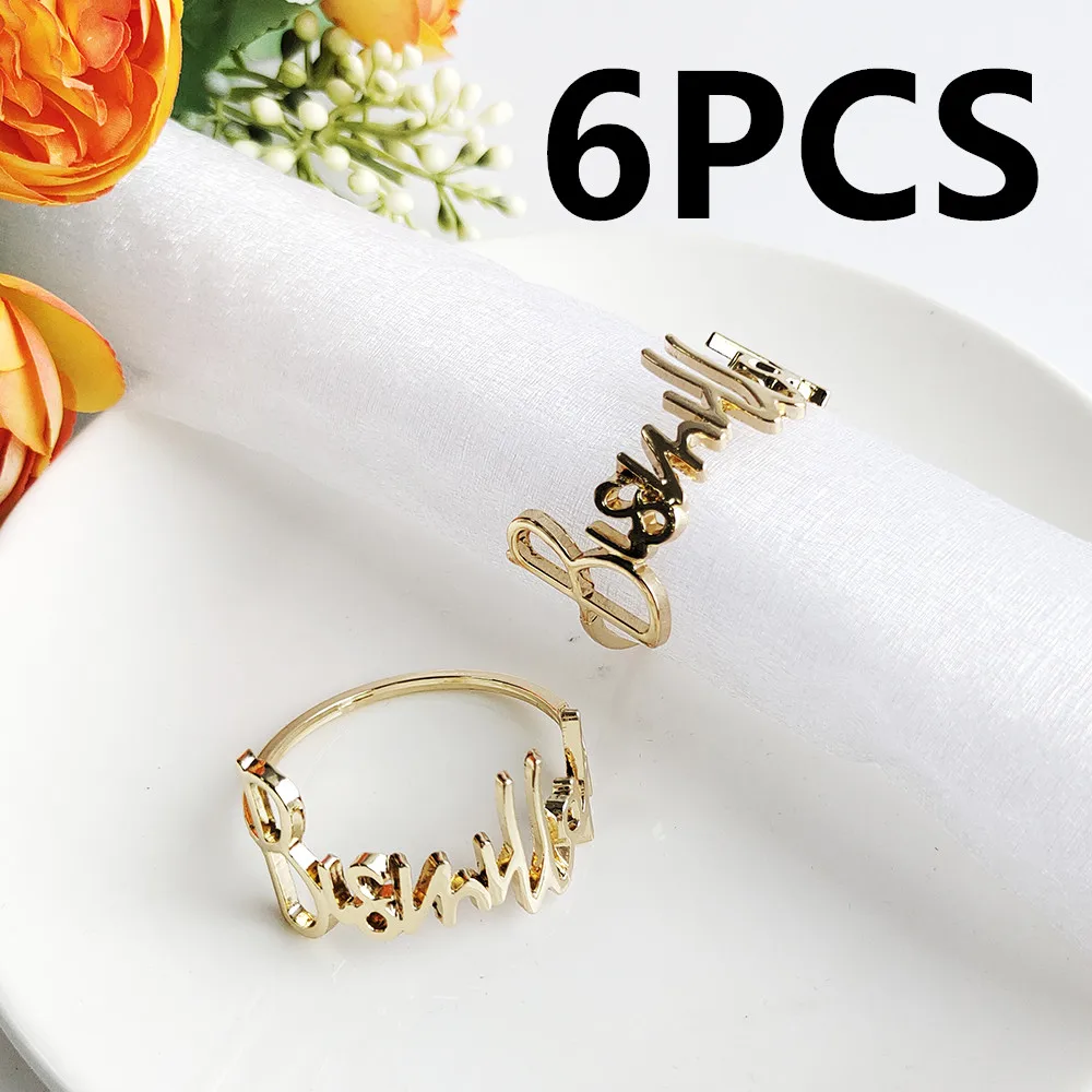 Eid Mubarak Napkin Rings Gold Bismillah Eid Mubarak Table Napkin Holders Ramadan Decoration Supplies 1/6P Napkin Ring