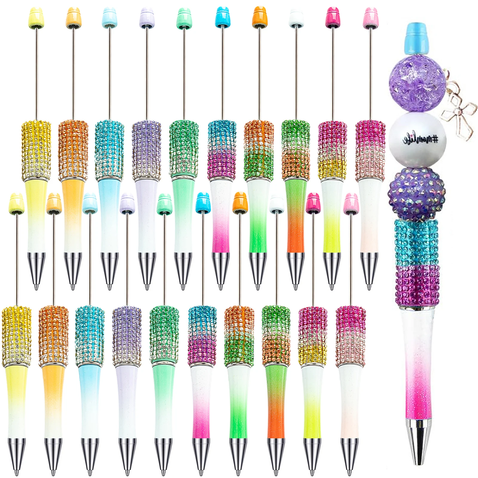 20Pcs Beads Diamonds Beaded Pen Wholesale Creative DIY Plastic Glitter Beaded Ball Pen Diamond Beaded Pens for Writing