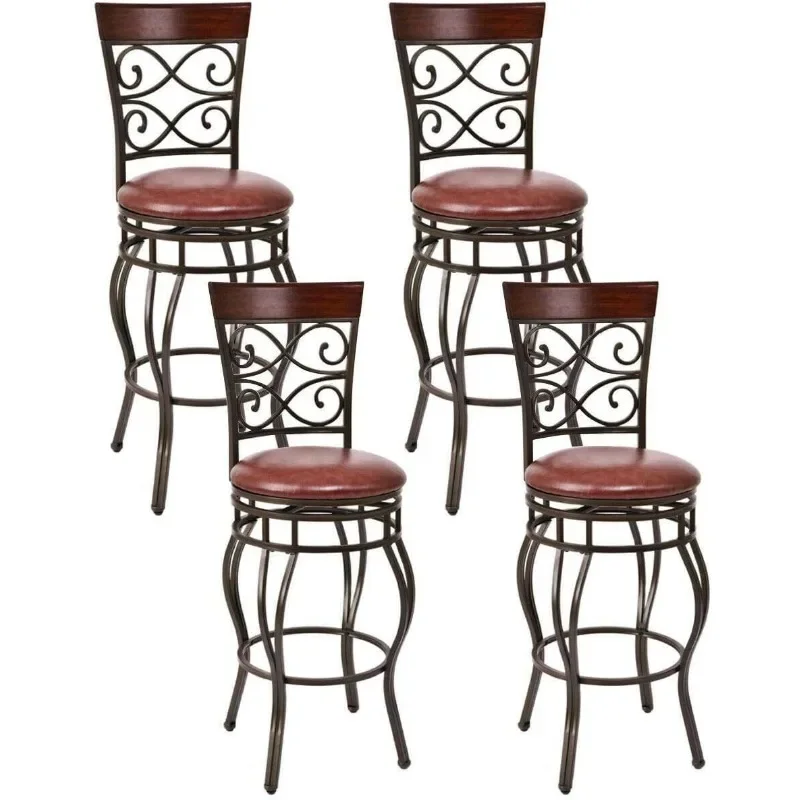 Bar Stools Set of 2, 360 Degree Swivel, 30" Bar Height Stools, with Leather Padded Seat Bistro Dining Pub Metal Vintage Chairs