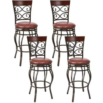 Bar Stools Set of 2, 360 Degree Swivel, 30" Bar Height Stools, with Leather Padded Seat Bistro Dining Pub Metal Vintage Chairs