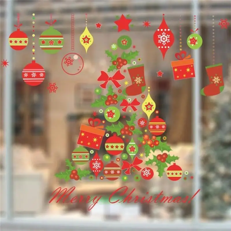 Creative Christmas Wall Stickers Christmas Tree Wind Chime Window Self-adhesive Glass Stickers DIY Home Christmas Decorations