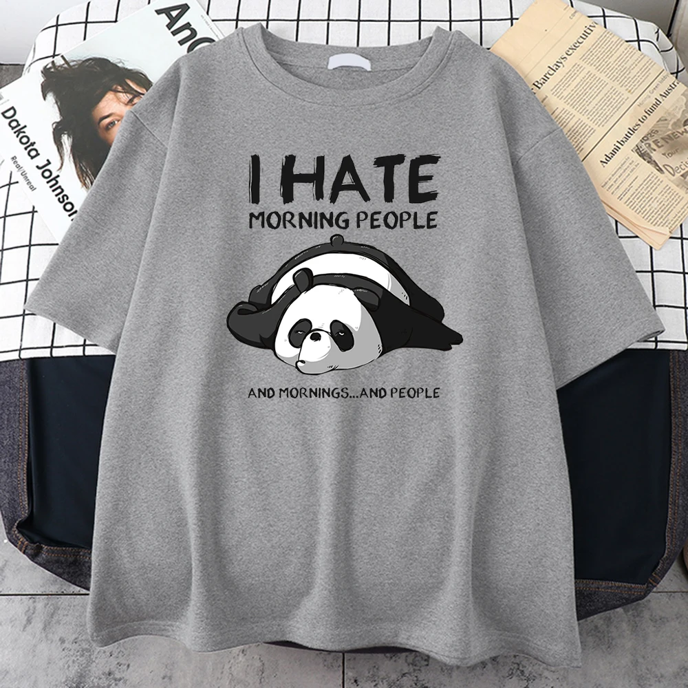 Leniwa Panda nienawidzę porannych ludzi bajki męskie ubrania na co dzień, wszystkie matematyczne bawełniane koszulki Oversize oddychające Mans z krótkim rękawem
