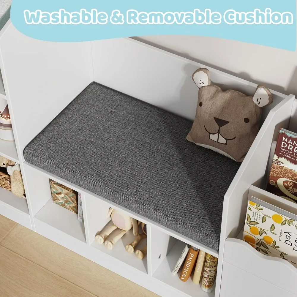 71" Kids Bookshelf with Reading Nook & Storage Cubbies 5