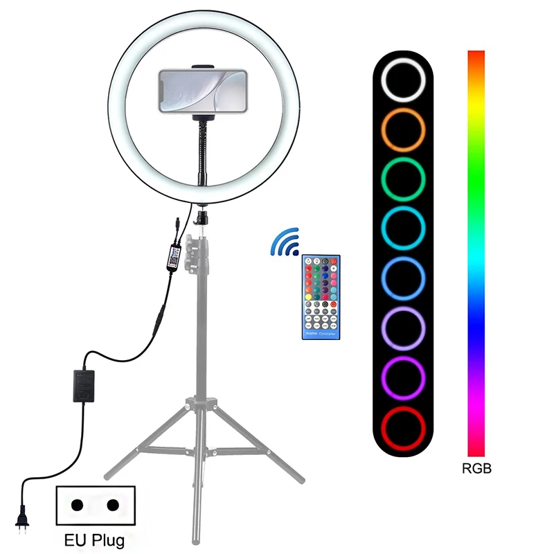 삼각대 리모컨 램프 포함 LED 셀카 링 라이트, RGB 사진 조명, 유튜브 녹화, 라이브 사진 링 라이트, 12 인치