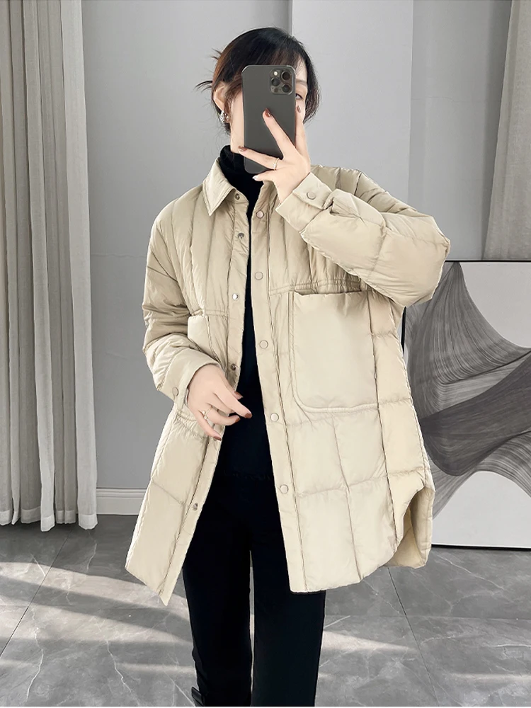 Autumn winter Single breasted down jacket shirt Oversized Women Casual Korean Pockets puffer coat Warm 2024 New INKEO 3O275