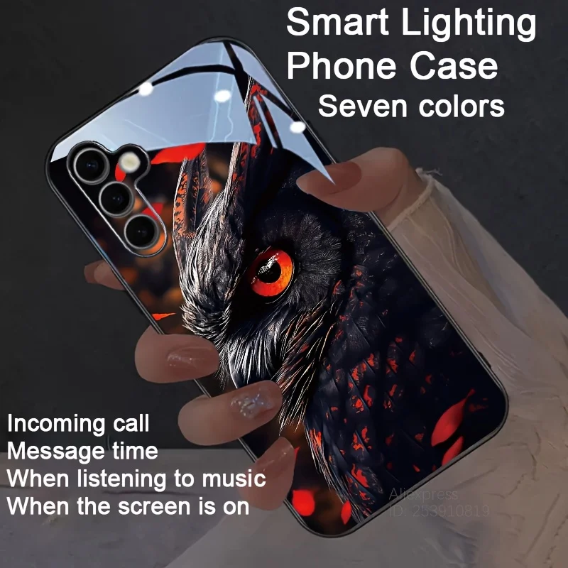 Flame Phoenix LED Glow Glass Back Luminous Phone Case with Eagle Design