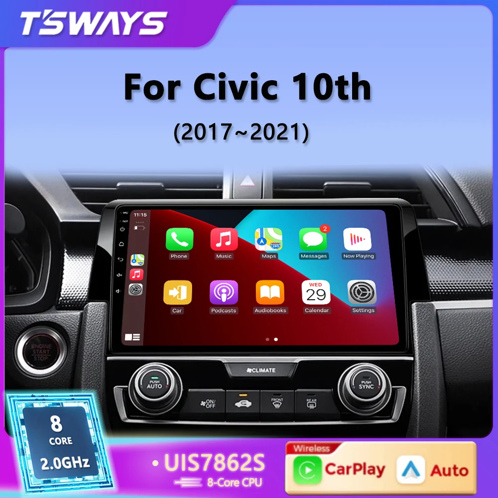 

Tsways Car radio Android auto For Honda Civic 10th 2015-2022 Multimedia Player Wireless Carplay Car Stereo 4G Wifi DSP 48EQ 2Din