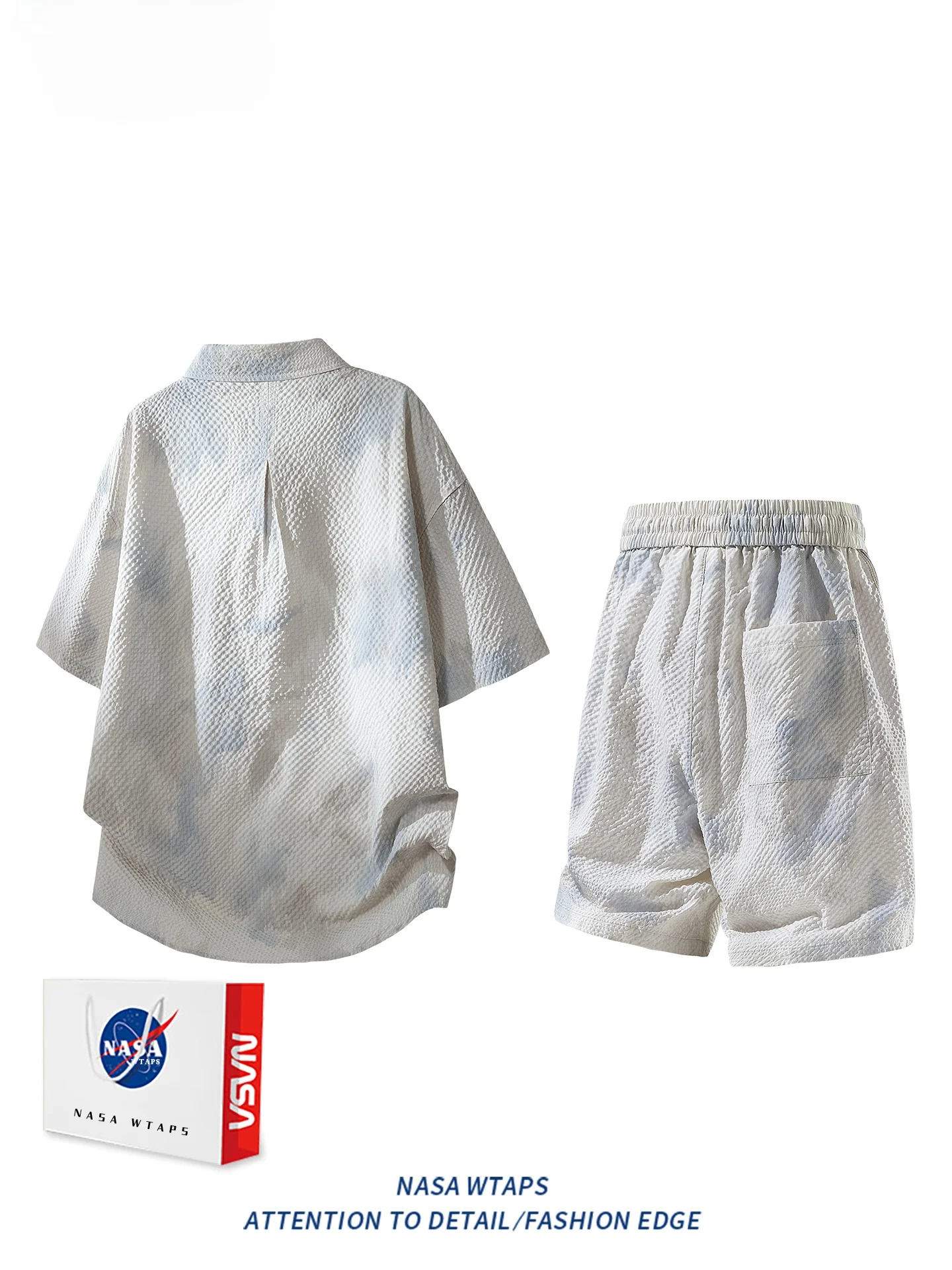WTAPS 남성용 여름 아이스 실크 캐주얼 스포츠웨어 반팔 세트 반팔 폴리에스터 섬유 셔츠 반바지 청소년용