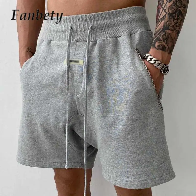 

Summer Men's Solid Color Zipper Shorts Casual Fitness Workout Jogging Sweatshorts Man Simple Loose Beach Short Sweatpants 2023