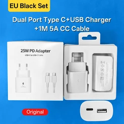 Dual Port 25W Type C USB Charger with 5A Cable - PD Super Fast Charging - EU White Charger Set