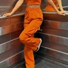 Puloru Orange Baggy Cargo Pants Women Casual High Elasitc Waist Straight-Leg Trousers with Side Pockets Streetwear Sweatpants 1