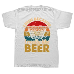 Quirky I Run for Beer Unisex Streetwear T - Shirt - Loose Fit Humor Tee (WHITE)
