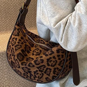 Fashion Designer Leopard Shoulder Bag Half Moon Crossbody Bags for Women's Animal Printed Purses and Handbags Dumpling Cloud Bag