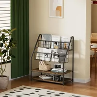 Magazine Holder Floor,2-Tier Metal Magazine Racks, Newspaper Display Stand with Board Shelves for Books and Brochure in Home 2