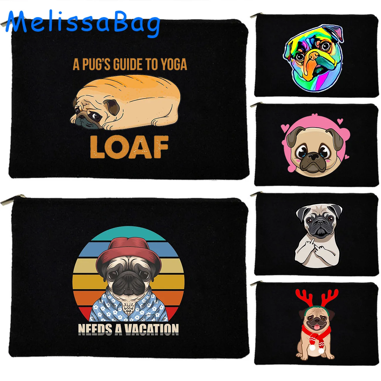 Divertente Papavero Carino Pug Lover Regalo Cane Cartoon Pug Papà Mamma Adorabile Borsa Di Tela Custodia Cosmetica Borsa Per Il Trucco Astuccio Con Ce