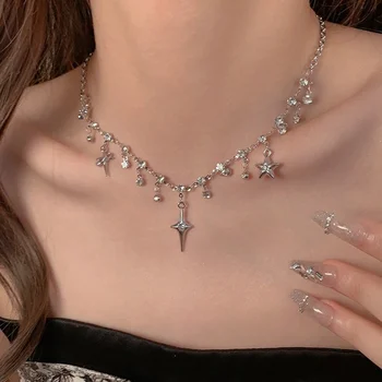 Collana con nappa con pendente in zircone di cristallo croce moda chic per donne ragazze accessori per catena clavicola gioielli Y2K estetici 1