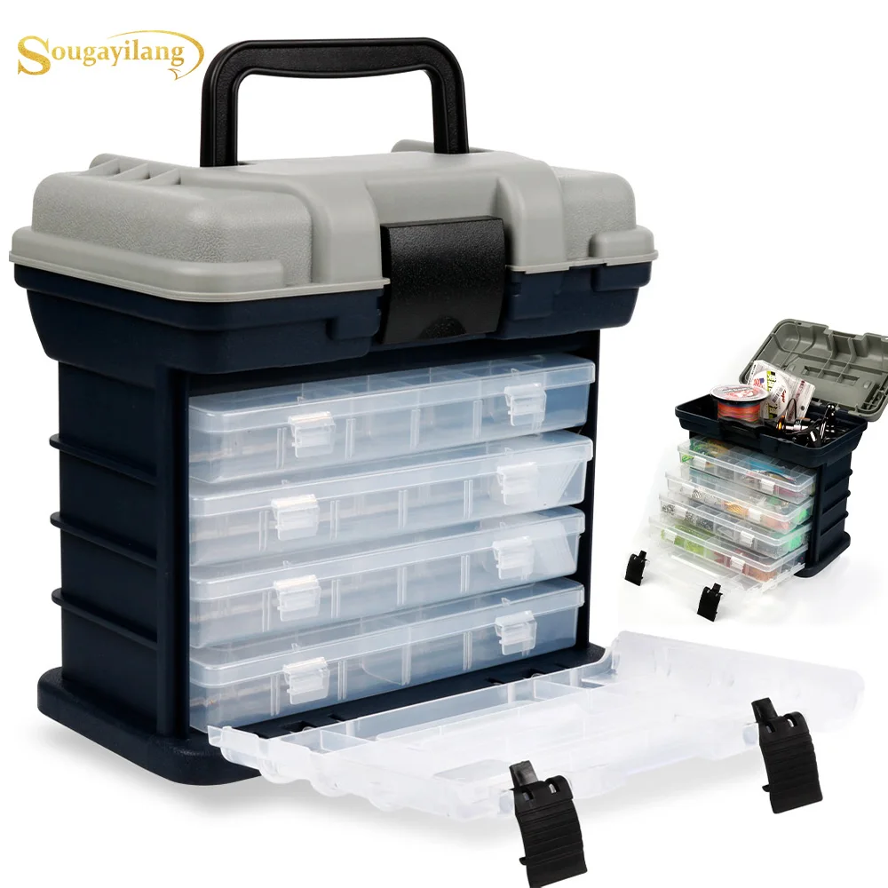 Sougayilang Fishing Tackle Boxes - Removable Dividers Plastic Organizer 4  Packs 3600/3700 Trays - Parts Box