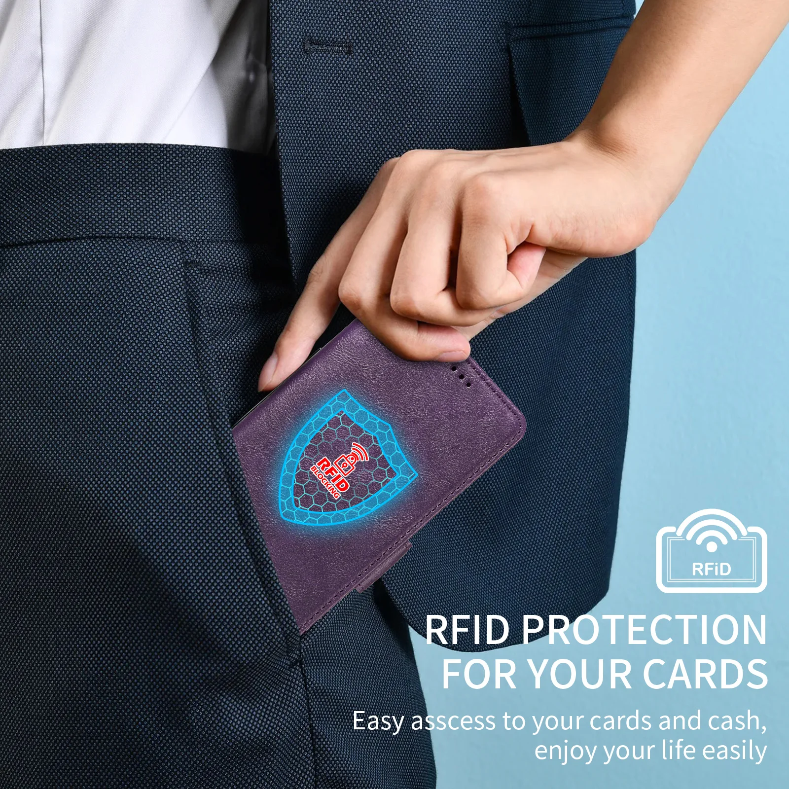 Luxurious Leather RFID Anti-Theft Flip Wallet Case