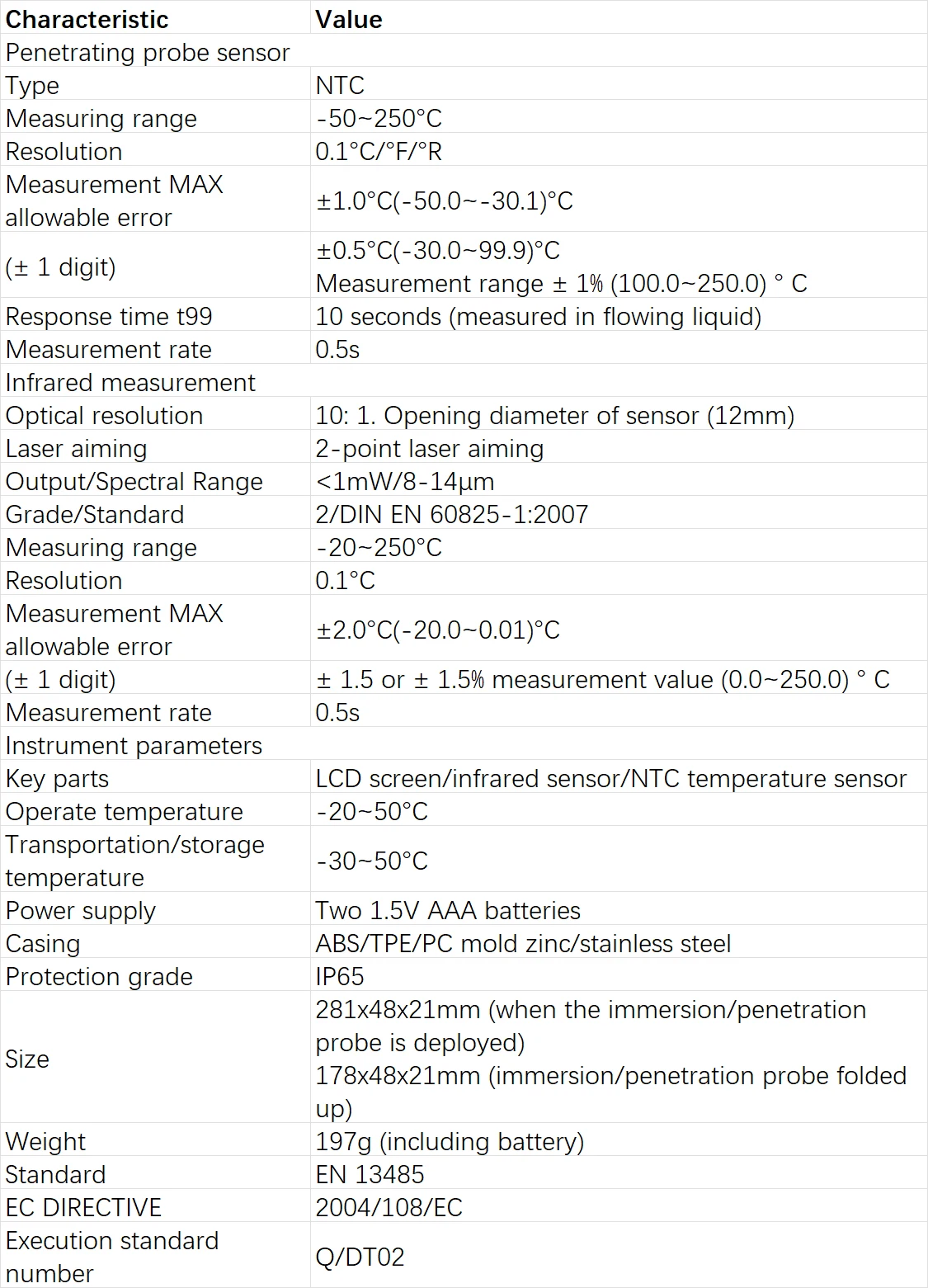 Testo 104-IR Folding Food Thermometer Multi-purpose Infrared and Penetration Pro