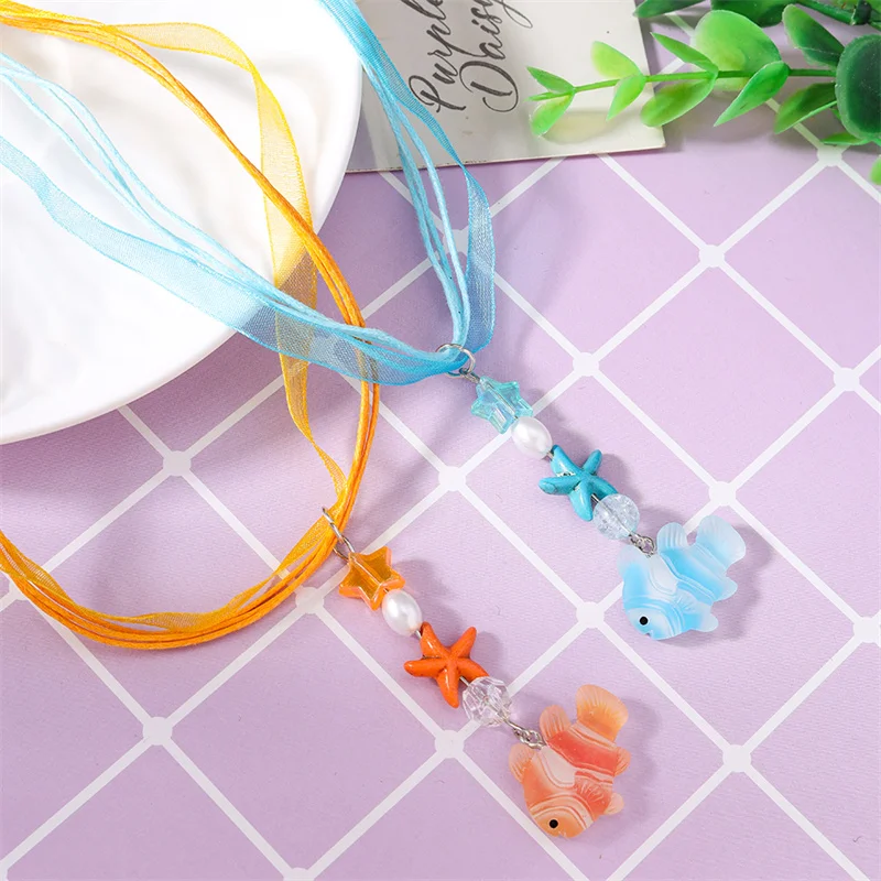 Koreanischen Stil Mode Goldfisch Seestern Halskette für Frauen Nette Einfache Schlüsselbein Kette Sommer Strand Y2K Schmuck Geschenke – Detail 2