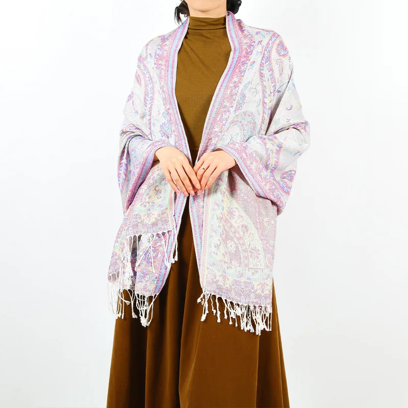Luxury Silky Pashmina Shawl Women Paisley Jacquard Scarf