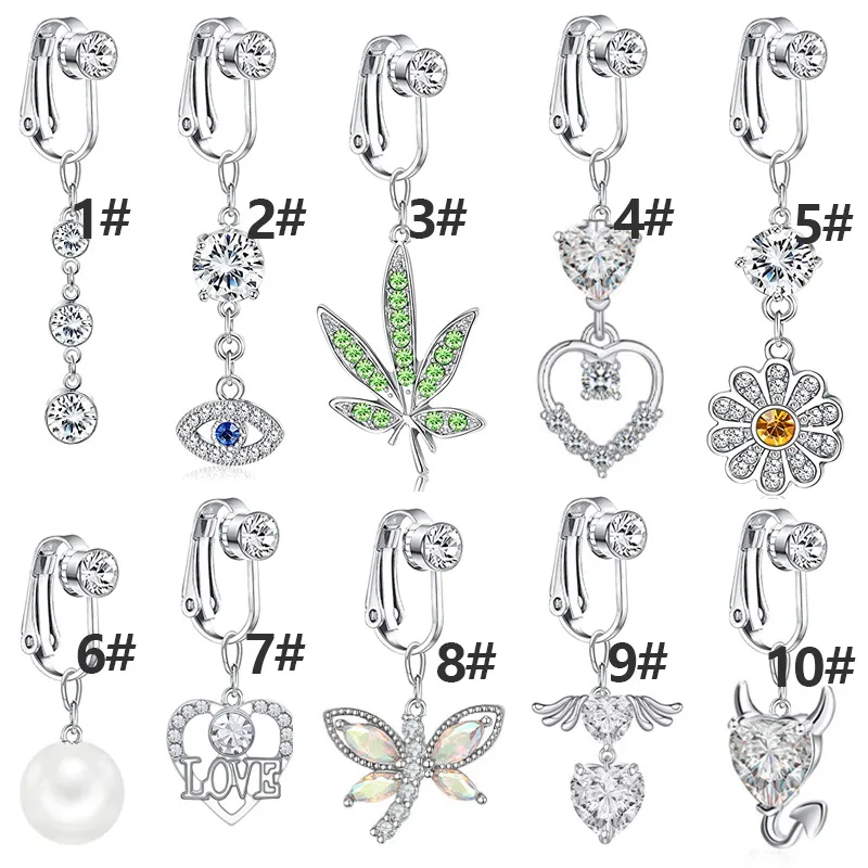 Stainless Steel Fake Belly Ring Butterfly Dangling Long Fake Belly Piercing Clip Umbilical Navel Non Piercing Body Jewelry