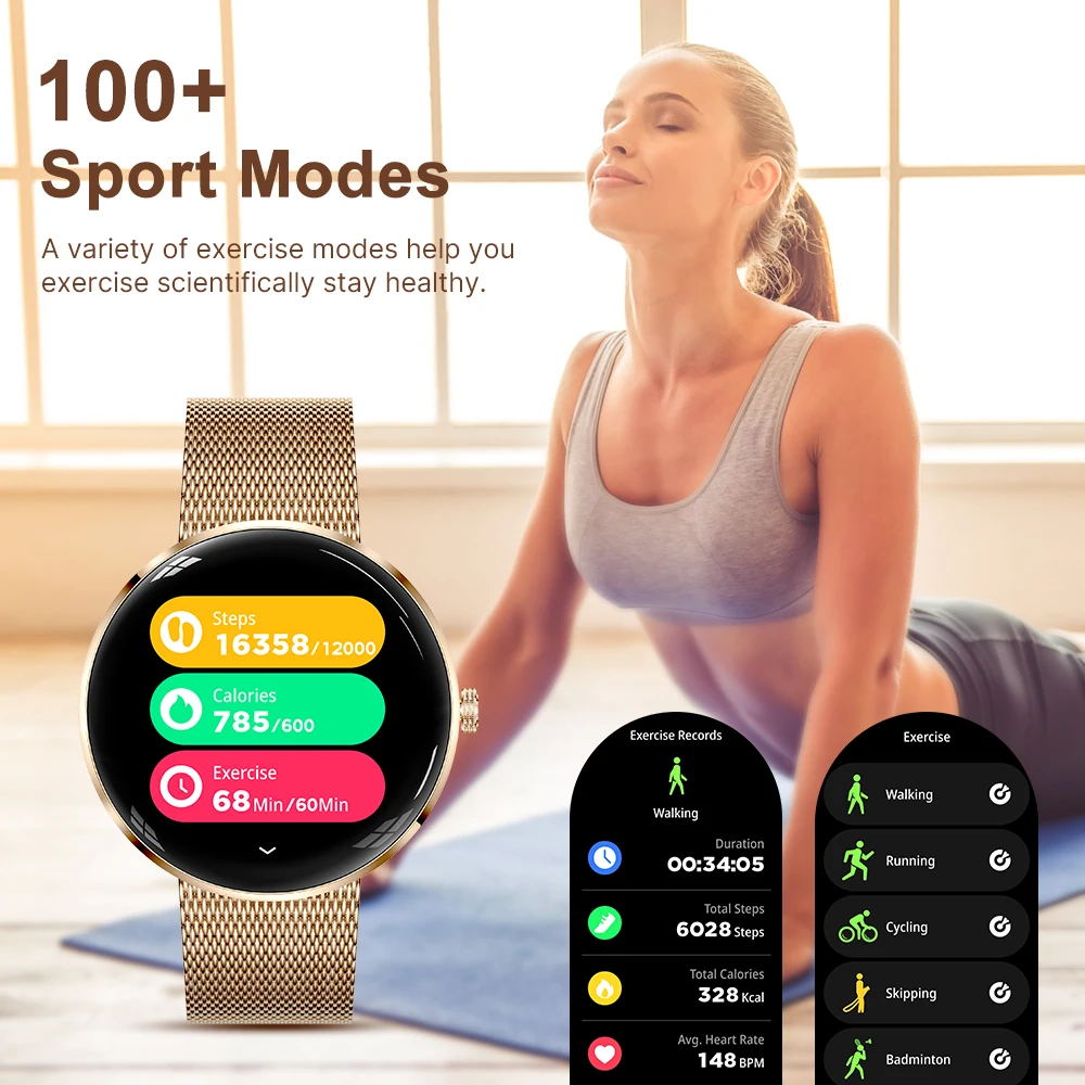 MEVADEN Smartwatch da Donna con Schermo AMOLED da 1,43 Pollici, Ultra-sottile 8,5mm in Acciaio Inossidabile, Orologio Intelligente di Lusso con Monitoraggio della Salute e Funzioni Sportive H33 - immagine 5