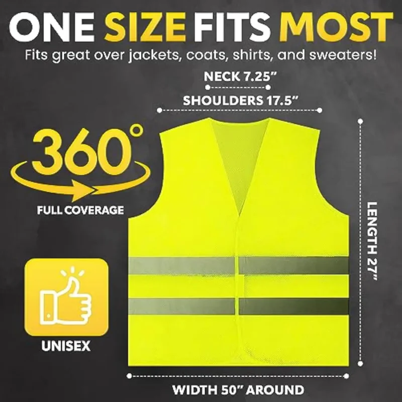 Car Reflective Clothing for Safety Traffic Safety Vest Yellow Visibility High Visibility Outdoor For Running Cycling Sports Vest