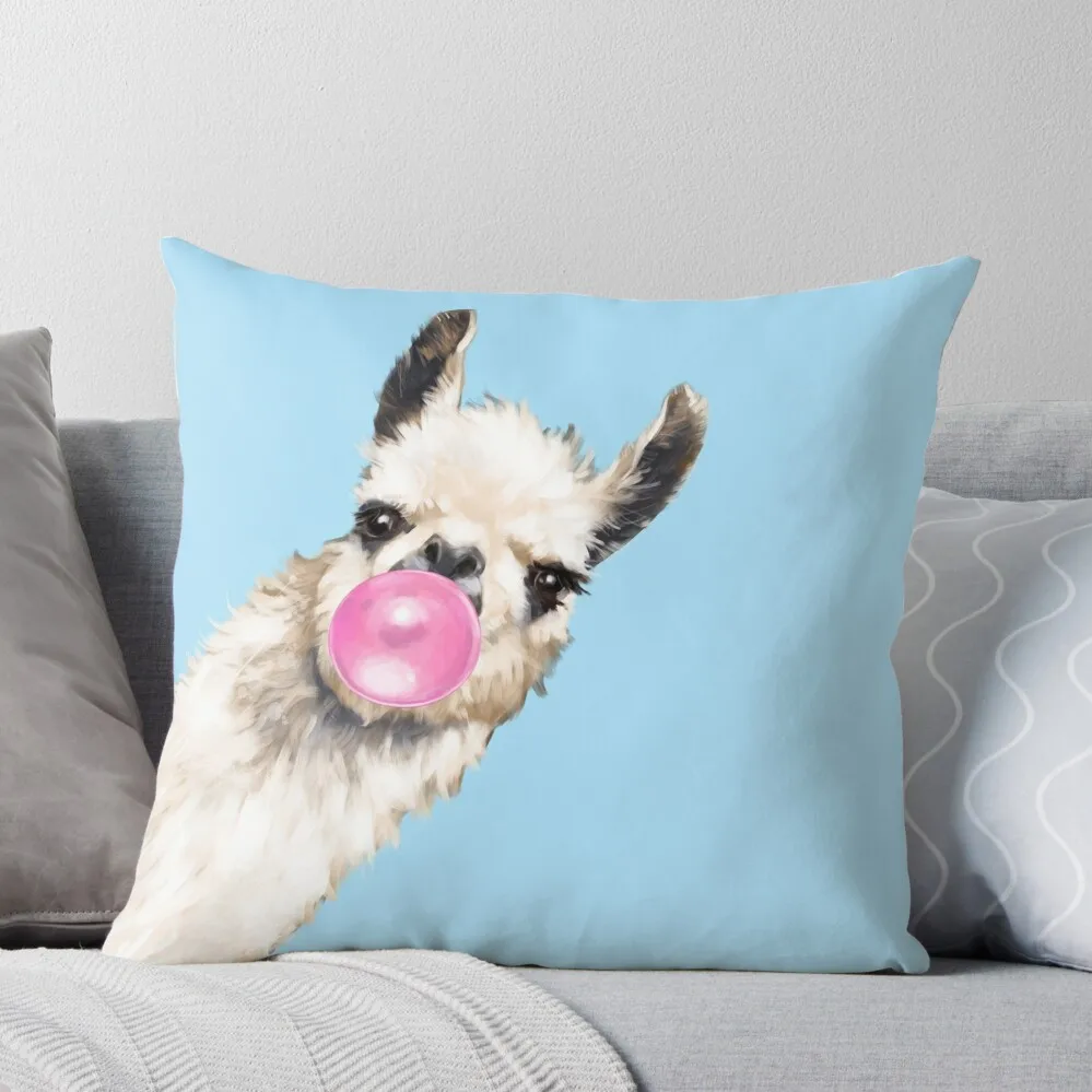 

Bubble Gum Sneaky Llama in Blue Throw Pillow Pillow Covers Decorative Christmas Pillow