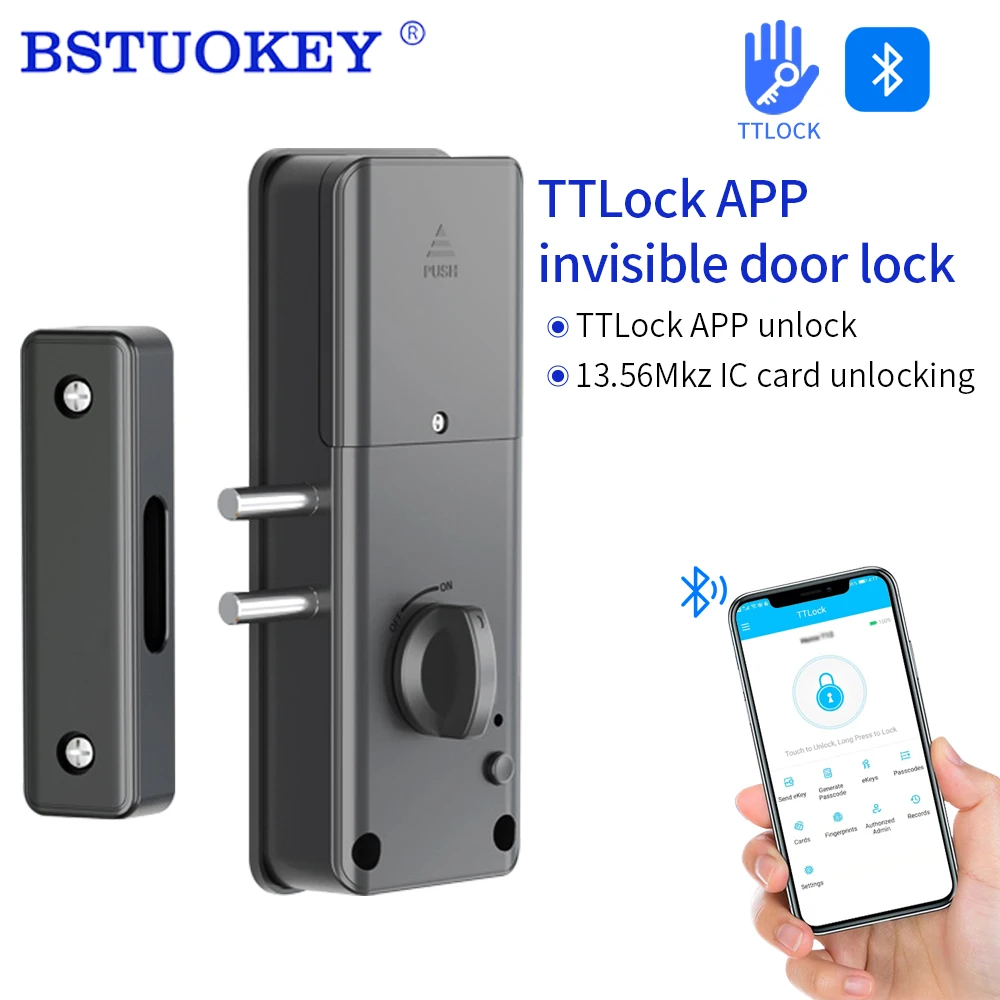 Ttlock ตัวล็อคอัจฉริยะแบบไม่ใช้กุญแจล็อคแบบมองไม่เห็นรองรับรีโมทบลูทูธแบบไม่ต้องเจาะรูประตูไม้ 1