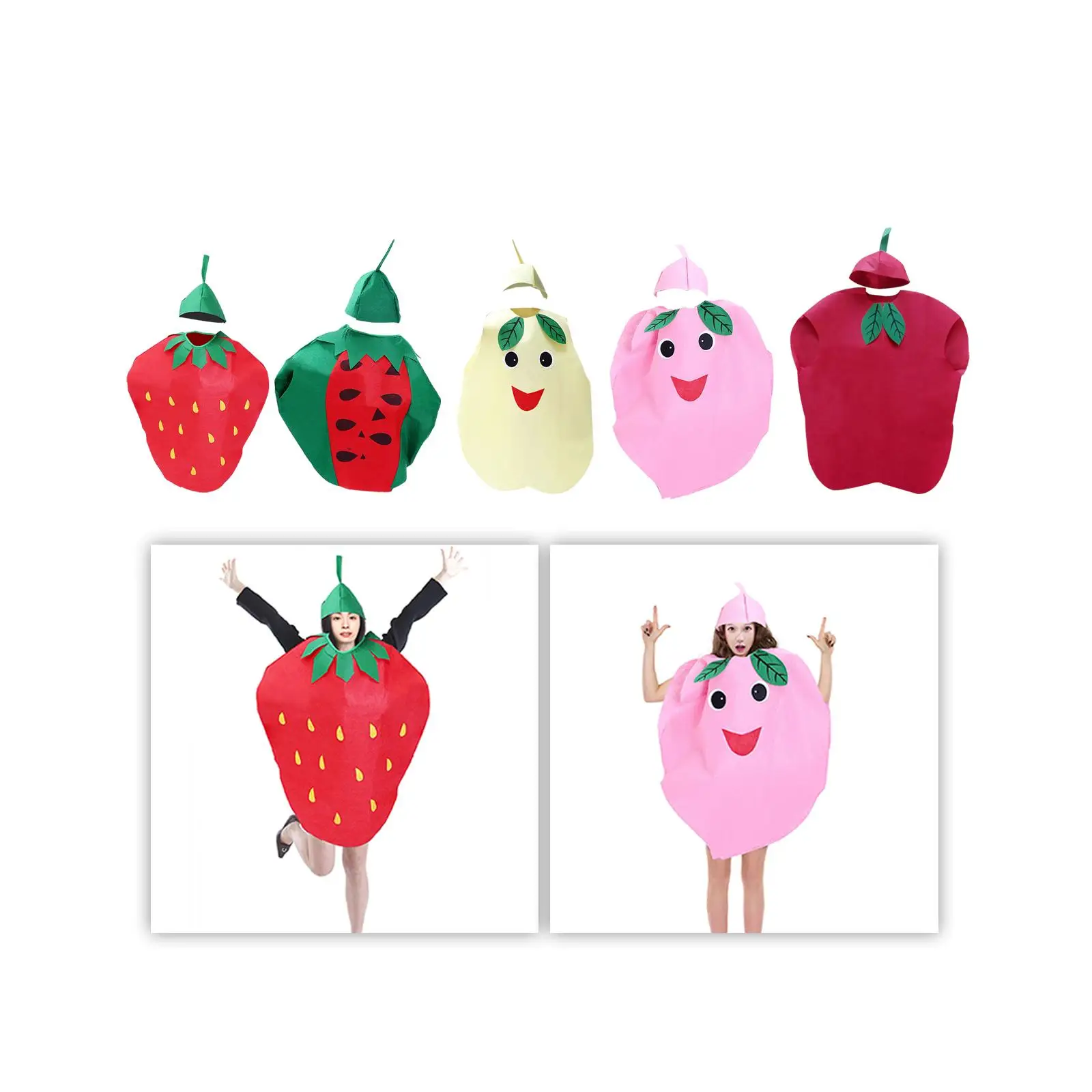 Adult Fruit Costume Novelty Slip on Food Cosplay Costumes with Hat for Masquerade Stage Performance Holiday Role Play Party