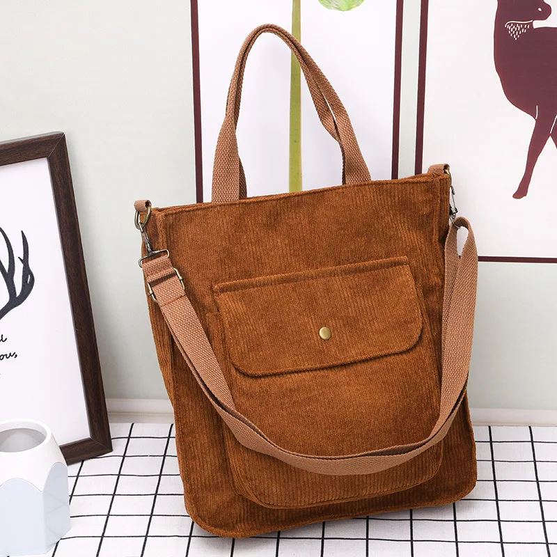 Winter New Corduroy Shoulder Bag Female Large Capacity Shopping Tote Teenager Bookbag Casual Travel Handle Bag Casual Clotch Bag