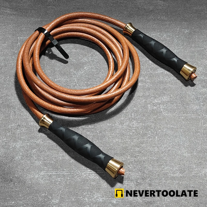 COPPER brass HANDLE (215GRAMS PER) 9 mm thick leather rope 620 gram (1.37 lbs) Weight heavy jump skip rope fitness lose weight
